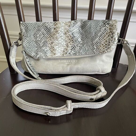 Liebeskind Berlin Nyala Goat Leather Colored Snake Crossbody Purse Bag Grey - Picture 1 of 13
